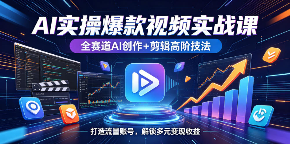 AI实操爆款视频实战课，全赛道AI创作+剪辑高阶技法，打造流量账号，解锁多元变现收益-搞薯条网
