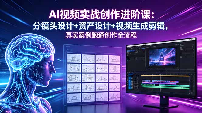 AI视频实战创作进阶课：分镜头设计+资产设计+视频生成剪辑，真实案例跑通创作全流程-搞薯条网