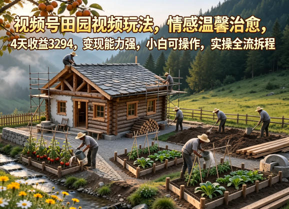 视频号田园视频玩法,情感温馨治愈,4天收益3294,变现能力强,小白可操作,实操全流程拆解-搞薯条网