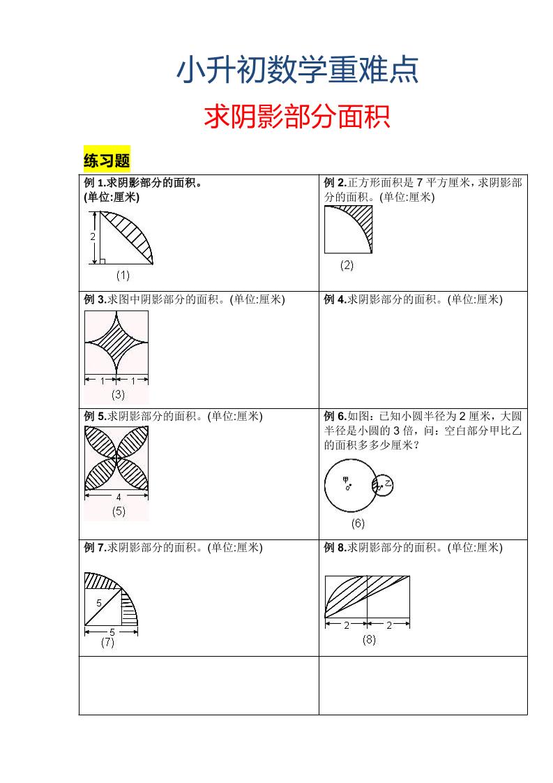 六年级下数学小升初重难点求阴影部分面积-搞薯条网