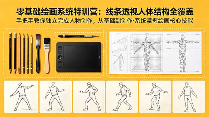 零基础绘画系统特训营:线条透视人体结构全覆盖,手把手教你独立完成人物创作-搞薯条网