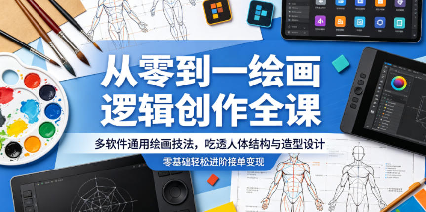 从零到一绘画逻辑创作全课,多软件通用绘画技法,吃透人体结构与造型设计,零基础轻松进阶接单变现-搞薯条网