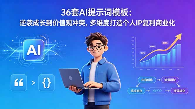 36套AI提示词模板：逆袭成长到价值观冲突，多维度打造个人IP复利商业化-搞薯条网
