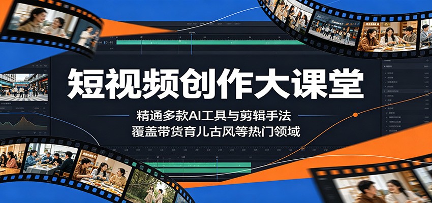 短视频创作大课堂：精通多款AI工具与剪辑手法，覆盖带货、育儿、古风等热门领域-搞薯条网