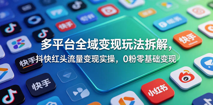 多平台全域变现玩法拆解，抖快红头流量变现实操，0粉零基础变现-搞薯条网