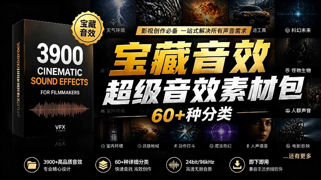 宝藏音效合集包!60+多种音效分类,共计3900个,分类清晰,全中文分类,高品质剪辑音效素材包-搞薯条网