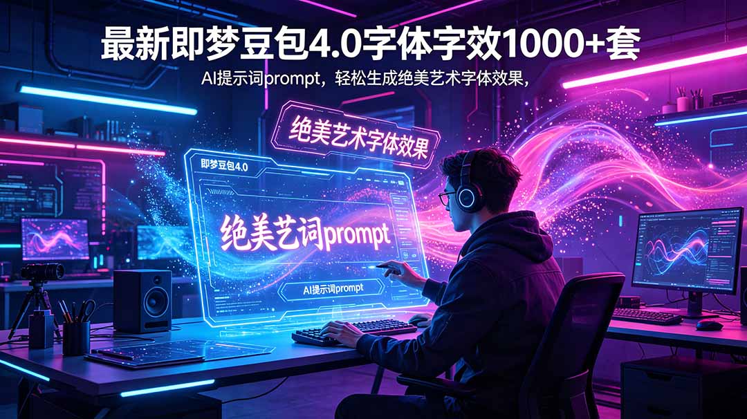 最新即梦豆包4.0字体字效1000+套，AI提示词prompt，轻松生成绝美艺术字体效果-搞薯条网