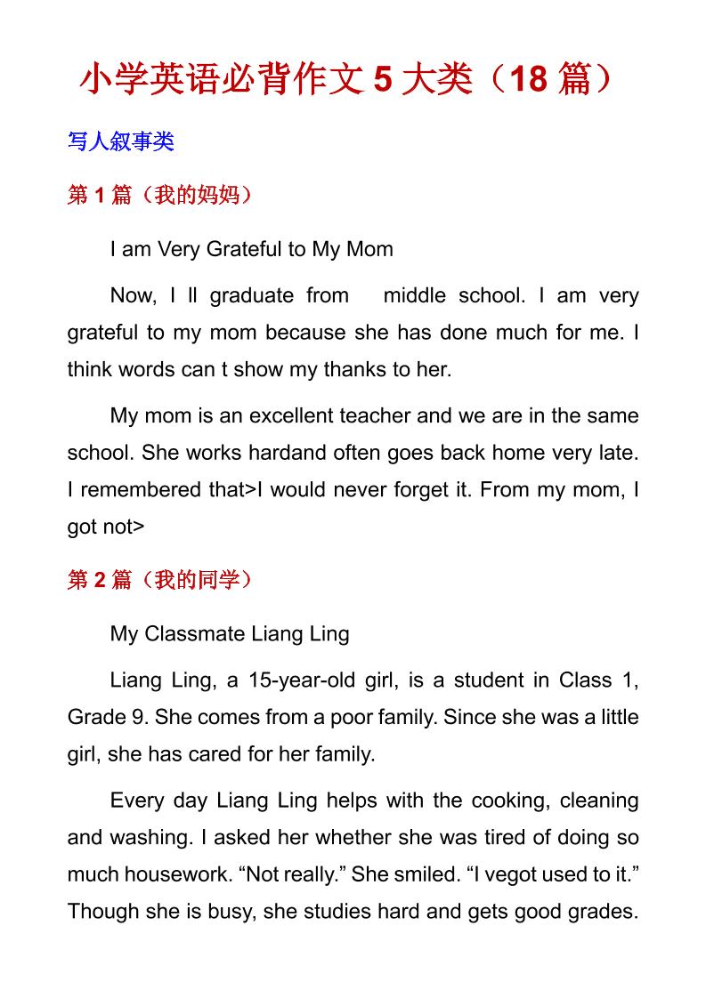 六年级下英语必背作文5大类（18篇）-搞薯条网