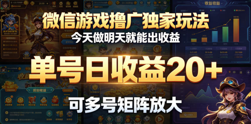 微信游戏撸广独家玩法，今天做明天就能出收益，单号日收益20+，可多号矩阵放大-搞薯条网
