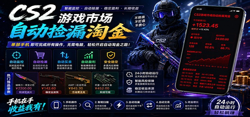 CSGO挂机捡漏项目通过利用游戏饰品交易机制，结合薄凉软件辅助捡漏，实现盈利-搞薯条网