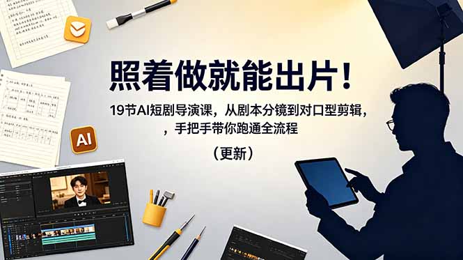 照着做就能出片！19节AI短剧导演课，从剧本分镜到对口型剪辑，手把手带你跑通全流程(更新-搞薯条网