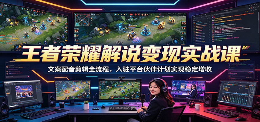 王者荣耀解说变现实战课：文案配音剪辑全流程，入驻平台伙伴计划实现稳定增收-搞薯条网