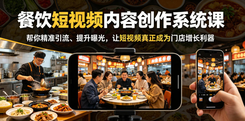 餐饮短视频内容创作系统课，帮你精准引流、提升曝光，让短视频真正成为门店增长利器-搞薯条网