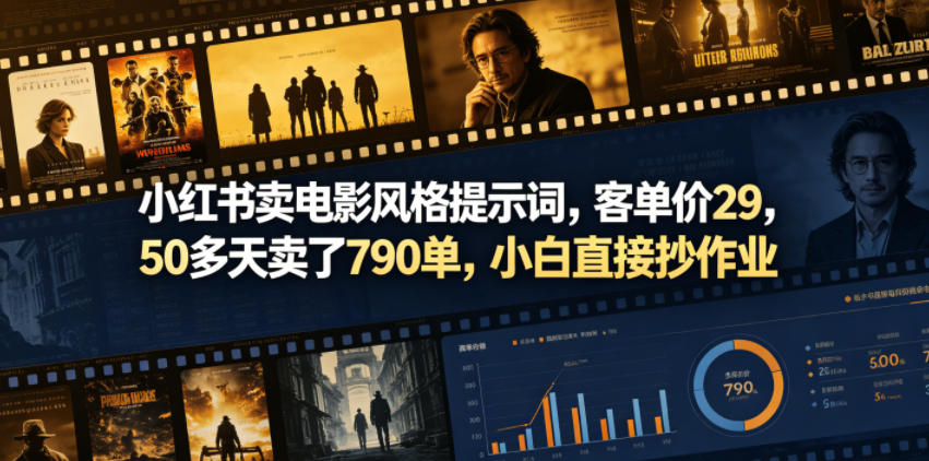 小红书卖电影风格提示词,客单价29,50多天卖了790单,小白直接抄作业!-搞薯条网