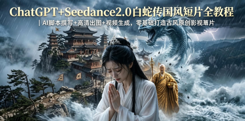 ChatGPT+Seedance2.0白蛇传国风短片全教程|AI脚本撰写+高清出图+视频生成,零基础打造古风原创影视短片-搞薯条网