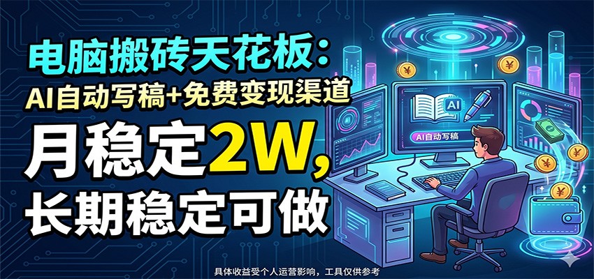 电脑搬砖天花板：AI自动写稿+免费变现渠道，月稳定2W，长期稳定可做-搞薯条网