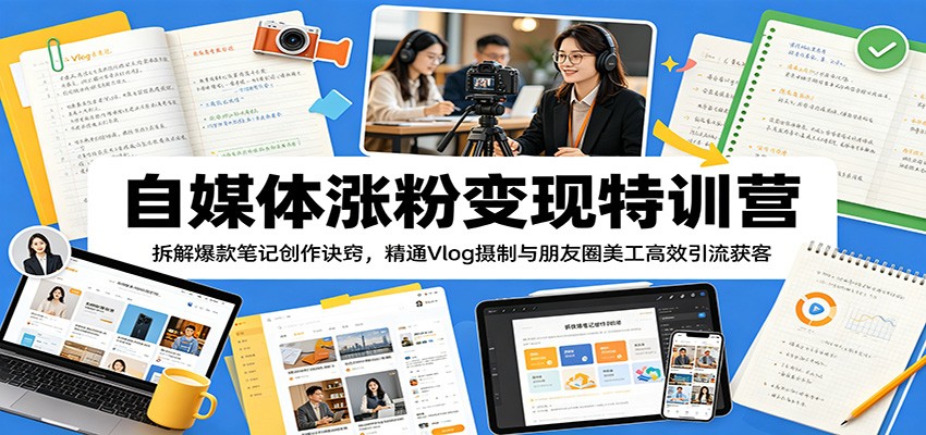 自媒体涨粉变现特训营：拆解爆款笔记创作诀窍，精通Vlog摄制与朋友圈美工高效引流获客-搞薯条网