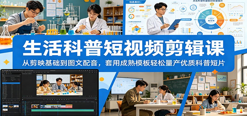 生活科普短视频剪辑课：从剪映基础到图文配音，套用成熟模板轻松量产优质科普短片-搞薯条网