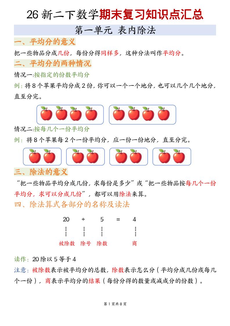 二年级下数学期末复习知识点汇总《沪教版》-搞薯条网