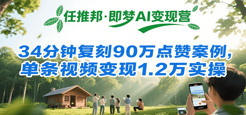 任推邦·即梦AI变现营，34分钟复刻90万点赞案例，单条视频变现1.2万实操 - 搞薯条网-搞薯条网