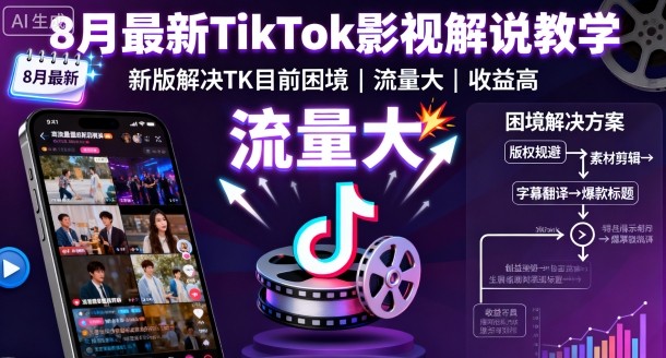 8月最新TikTok影视解说教学，新版解决TK目前困境，流量大，收益高-搞薯条网