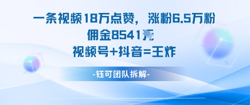 一条视频18W点赞，涨粉6.5W粉佣金8541米，视频号+抖音=王炸 - 搞薯条网-搞薯条网