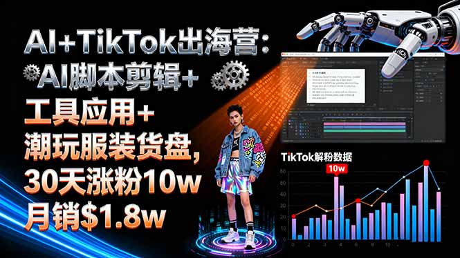 AI+TikTok出海营:AI脚本剪辑+工具应用+潮玩服装货盘,30天涨粉10w月销$1.8w-搞薯条网