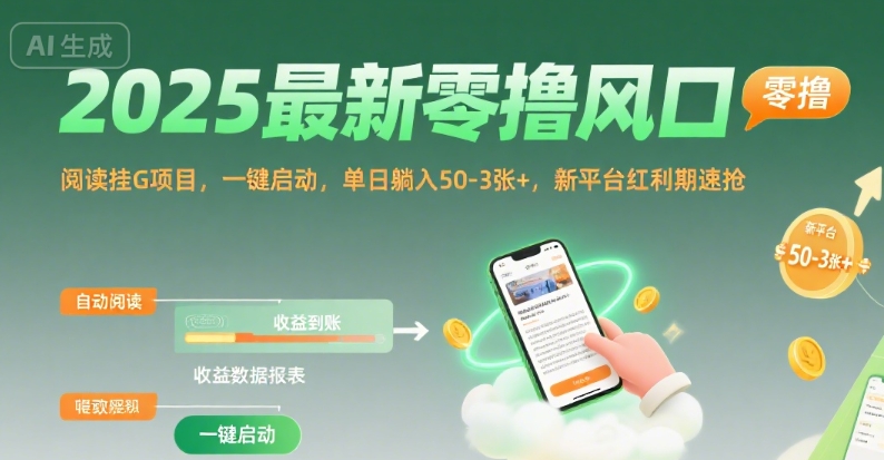2025最新零撸风口，阅读挂G项目，一键启动，单日躺入 50-3张+，新平台红利期速抢【揭秘】 - 搞薯条网-搞薯条网
