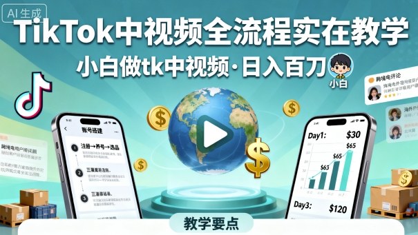 TikTok中视频全流程实操教学，小白做tk中视频，日入百刀 - 搞薯条网-搞薯条网