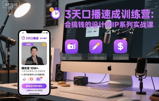 3天口播速成训练营，会搞钱的设计师IP系列实战课 - 搞薯条网-搞薯条网