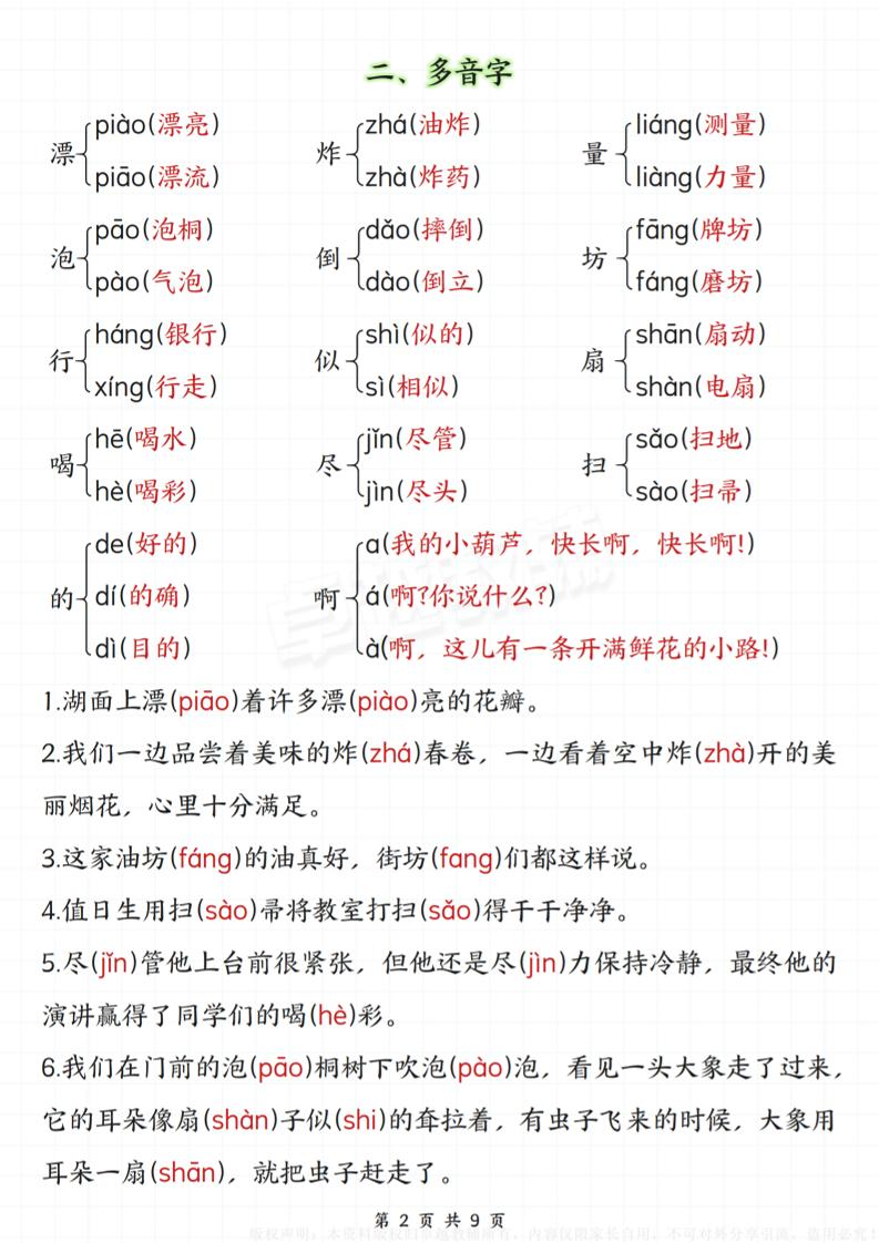 二年级下册语文★易错核心考点★汇总 - 搞薯条网-搞薯条网