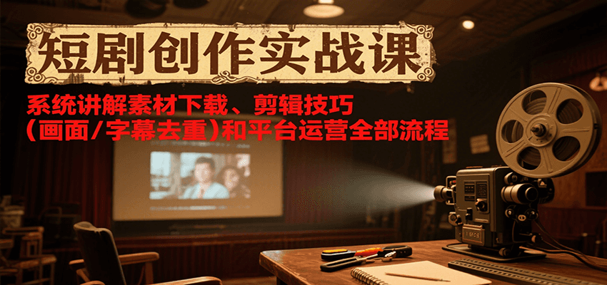 短剧创作实战课，系统讲解素材下载、剪辑技巧(画面/字幕去重)和平台运营全部流程 - 搞薯条网-搞薯条网