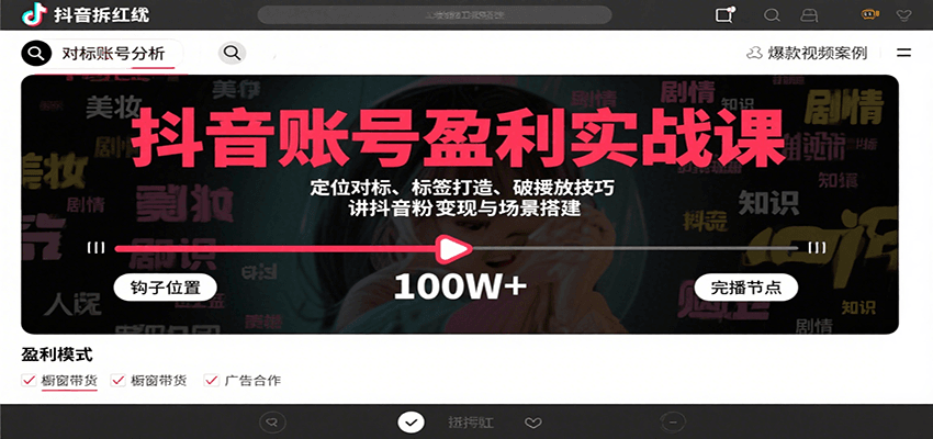 抖音账号盈利实战课，定位对标、标签打造、破播放技巧，讲涨粉变现与场景搭建 - 搞薯条网-搞薯条网