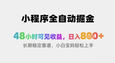 小程序全自动掘金，48小时可见收益，日入8张+长期稳定靠谱，小白宝妈轻松上手【揭秘】 - 搞薯条网-搞薯条网
