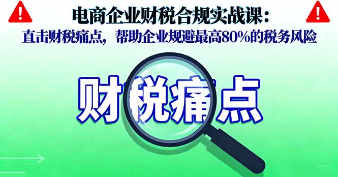 电商企业财税合规实战课，直击财税痛点，帮助企业规避最高80%的税务风险 - 搞薯条网-搞薯条网