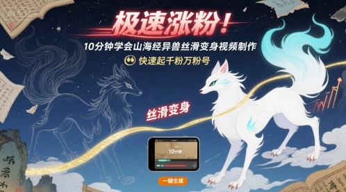 极速涨粉！10分钟学会山海经异兽丝滑变身视频制作，快速起千粉万粉号 - 搞薯条网-搞薯条网