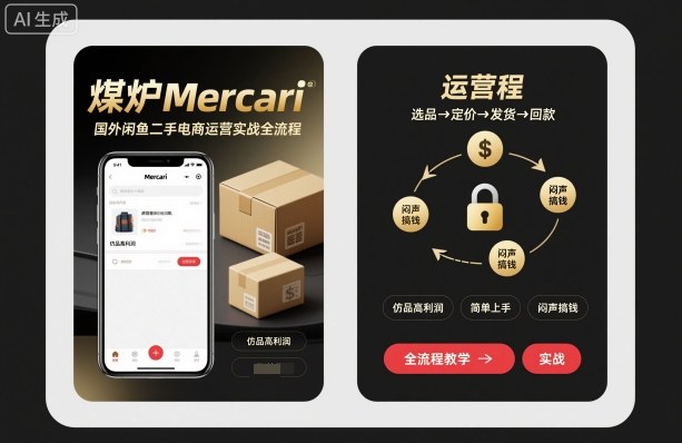 煤炉Mercari国外闲鱼二手电商运营实战全流程，仿品高利润，简单上手，闷声搞钱 - 搞薯条网-搞薯条网
