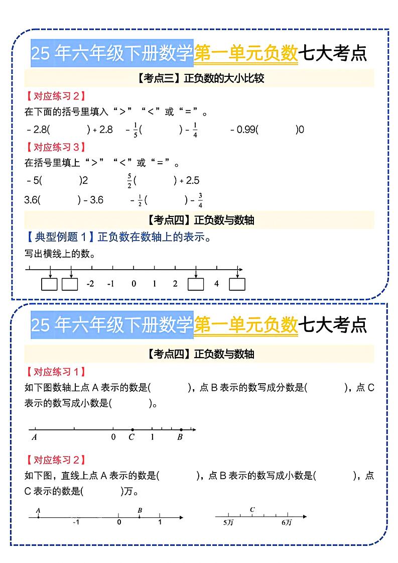 六下数学人教负数七大考点小纸条 - 搞薯条网-搞薯条网