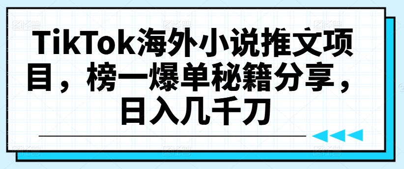 TikTok海外小说推文项目，榜一爆单秘籍分享，日入几千刀 - 搞薯条网-搞薯条网