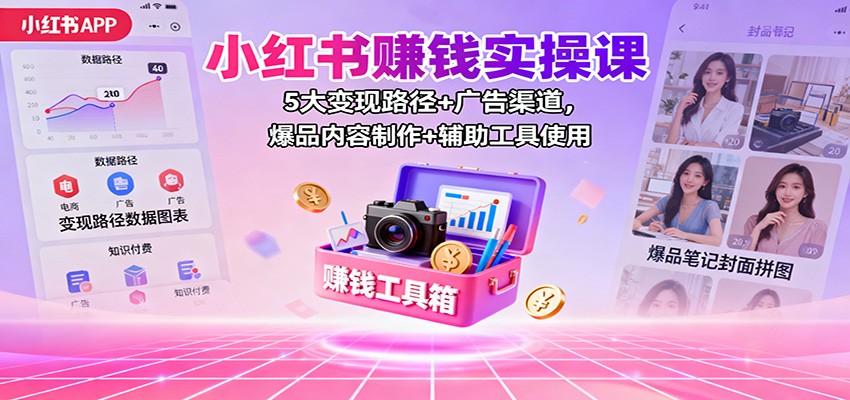 小红书赚钱实操课：5大变现路径+广告渠道，爆品内容制作+辅助工具使用-搞薯条网