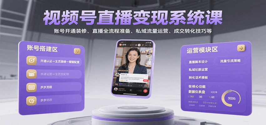 视频号直播变现系统课，账号开通装修、直播全流程准备、私域流量运营、成交转化技巧等 - 搞薯条网-搞薯条网