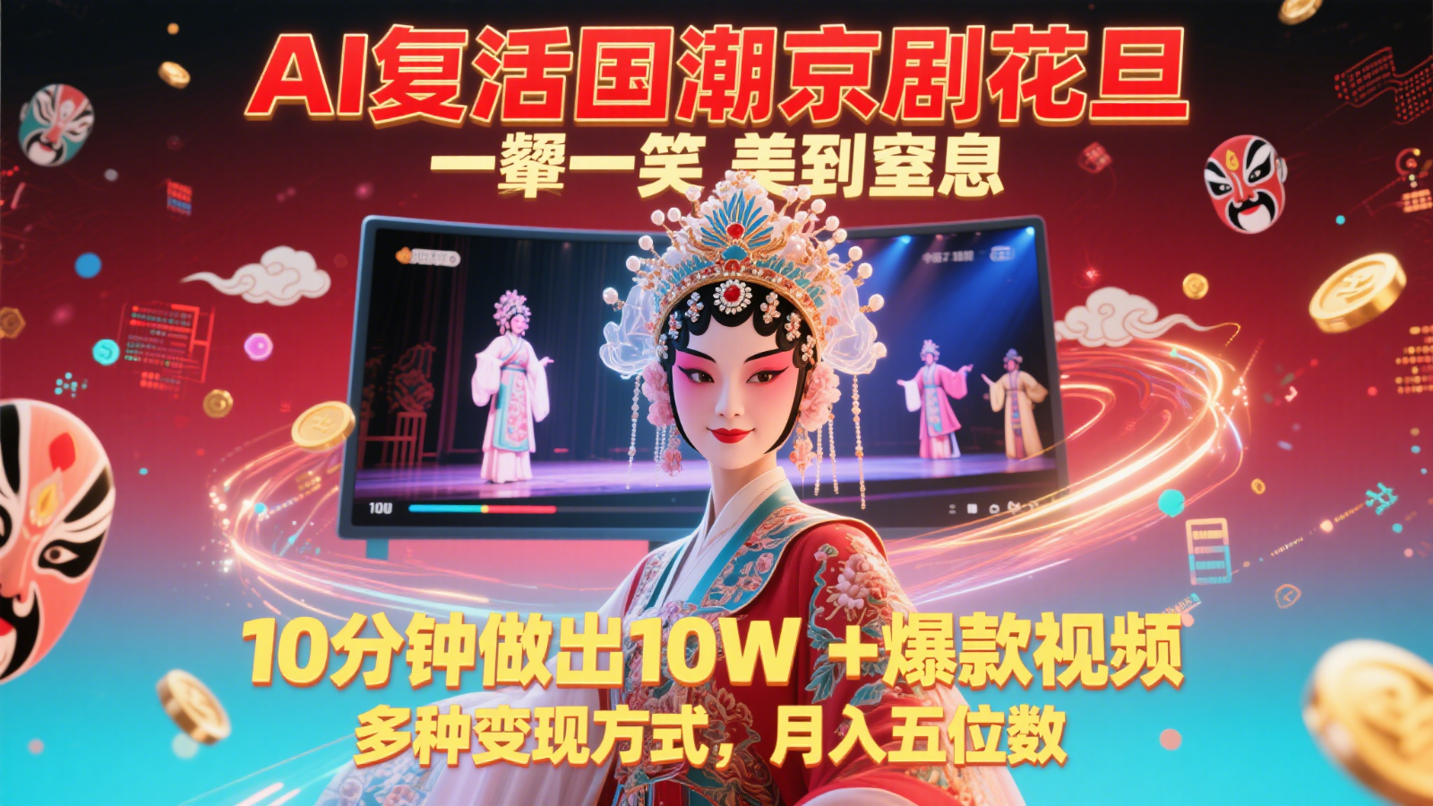 AI复活国潮京剧花旦，一颦一笑美到窒息，10分钟做出10W+爆款视频，多种变现方式 - 搞薯条网-搞薯条网