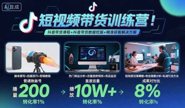 短视频带货训练营，抖音带货课程+抖音带货数据挖掘+精准获客解决方案 - 搞薯条网-搞薯条网