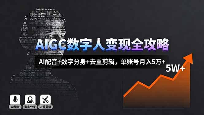 AIGC数字人变现全攻略,AI配音+数字分身+去重剪辑,单账号月入5万+-搞薯条网