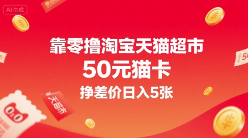 靠零撸淘宝天猫超市50元猫卡，挣差价日入5张 - 搞薯条网-搞薯条网