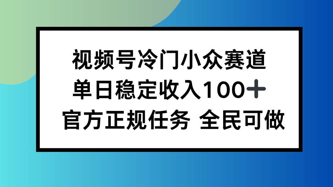 视频号小众赛道，单日稳定收入100+，适合所有人 - 搞薯条网-搞薯条网