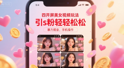 四开屏美女视频玩法，引s粉轻轻松松，暴力掘金，手机操作【揭秘】 - 搞薯条网-搞薯条网