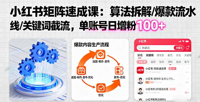 小红书矩阵起号速成课：算法拆解/爆款流水线/关键词截流 单账号日增粉100+ - 搞薯条网-搞薯条网