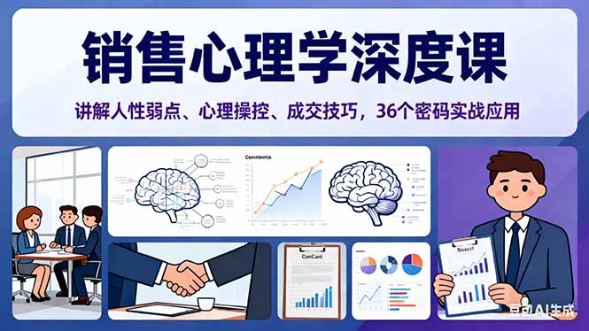 销售心理学深度课，讲解人性弱点、心理操控、成交技巧，36个密码实战应用-搞薯条网