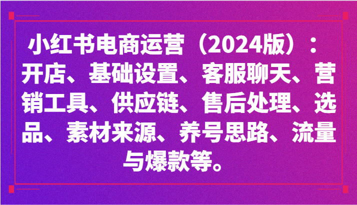小红书电商运营(2024版)：开店、设置、供应链、选品、素材、养号、流量与爆款等-森森项目库